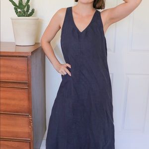 🧵 100% LINEN Navy floor length slip dress